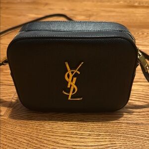 Yves Saint Laurent Black and Gold Belt Bag with Iconic YSL Logo